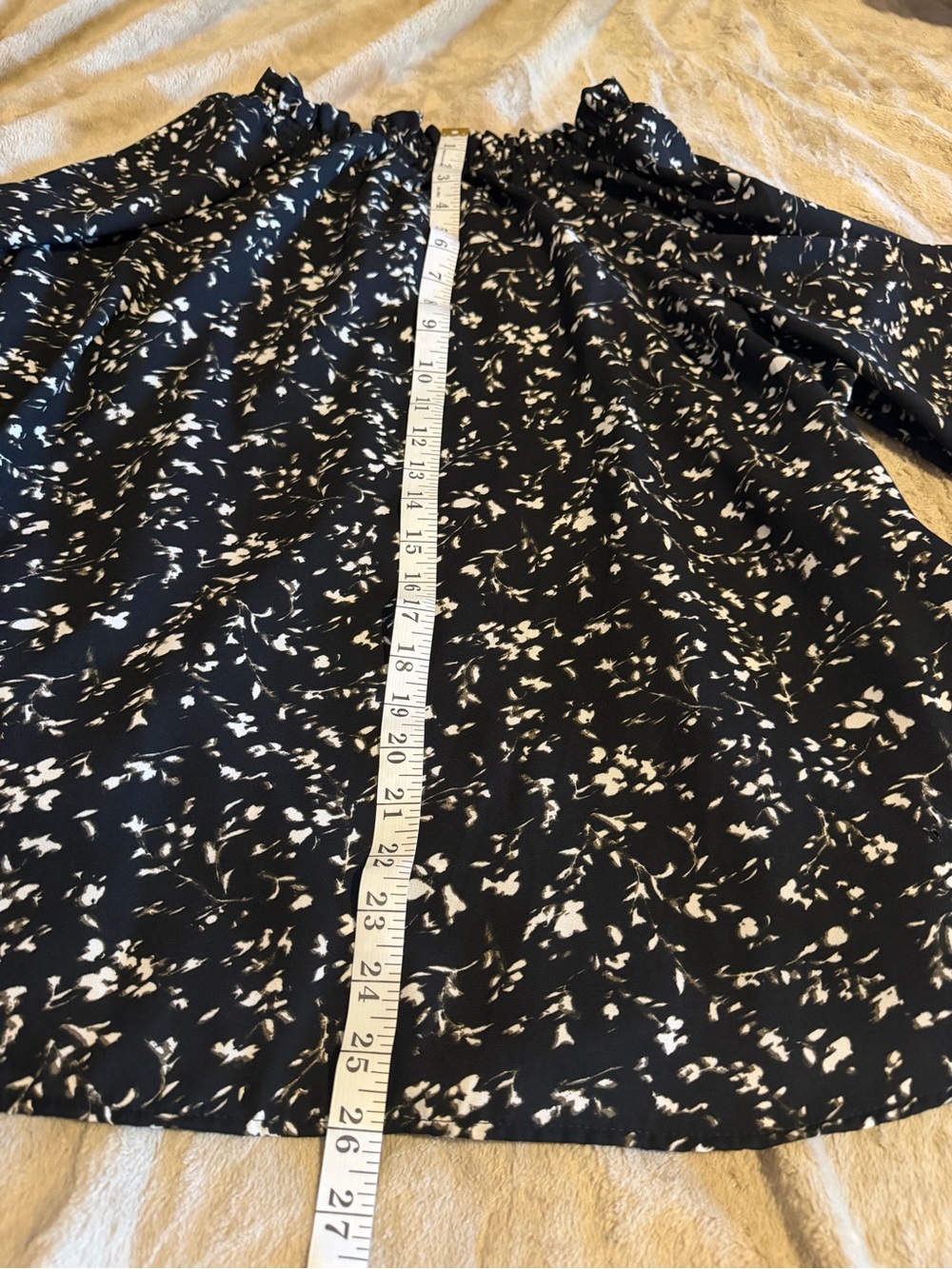 Time and Tru Black Floral Tie Neck Blouse XXL 20 Career Girl Office Feminine - Picture 6 of 8